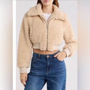 High Pile Fleece Crop Jacket size XL nwt